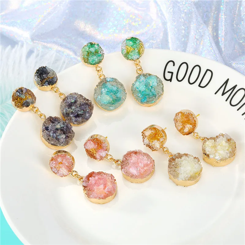 

New fashion personality handmade round stone stud earrings unique resin drop earrings (SK1067), As picture