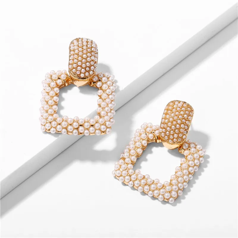 

5226 New Products Earrings Wedding Gift Square Statement Crystal Dangle Drop Bridal ZA Pearl Earrings