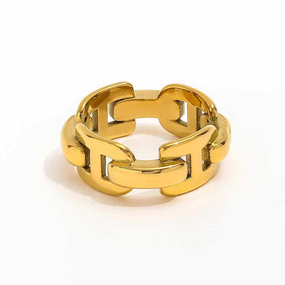 18K PVD High End Stainless Steel Ring with Trendy Link Chain Eternity Inlay Unisex for Parties Women's Jewelry ODM