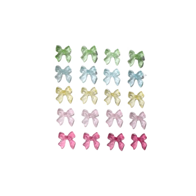 Free Logo 50pcs/bag Nail Bow Accessories 3D Resin Patchwork Fairy Ice Jelly Color Bow Nail Accessories