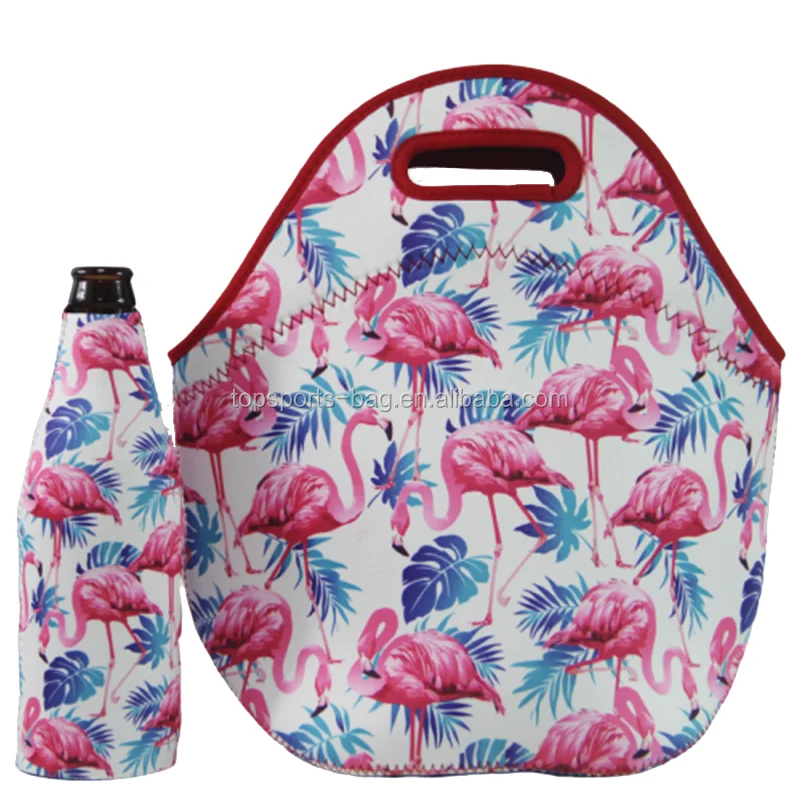 

Flamingo Cute Neoprene Lunch Box Bag for Girls Waterproof Insulated Thermal Neoprene Lunch Tote Bag for Kids