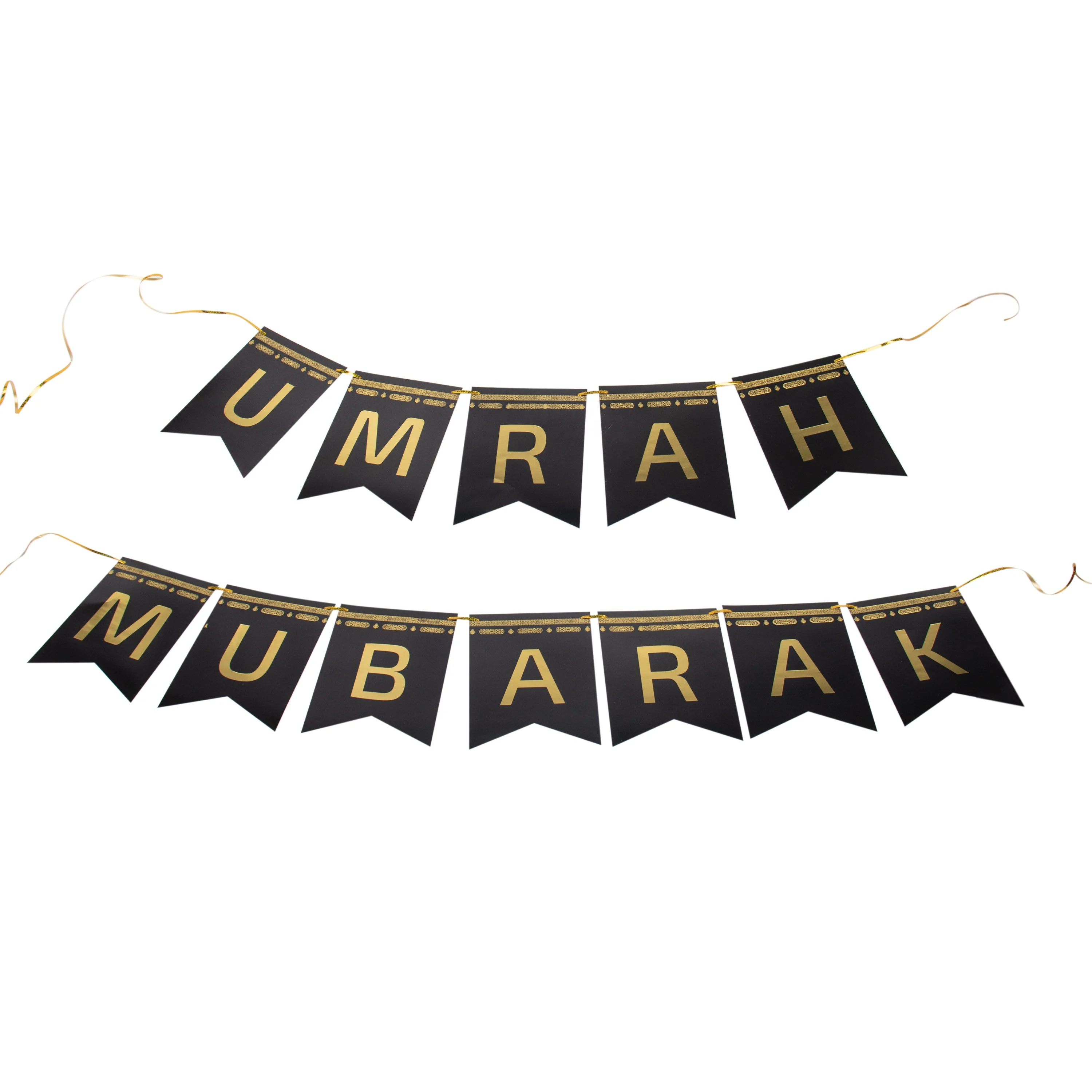 

Muslim Umrah Hanging Flags Party Decoration Islamic Glitter Umrah Banner Gold Foiled Umrah Mubarak Paper Bunting