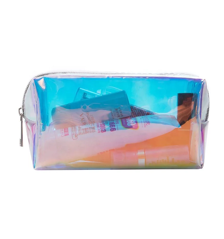 

Custom Travel PVC Holographic Organizer Cosmetic Makeup Bag OEM Women's Fashion Zipper Storage Bag, Picture