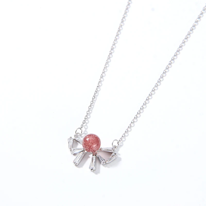 

Hot Trending Morden Pink Bowknot Pendant Necklaces Cute,Natural Strawberry Crystal Silver Necklace