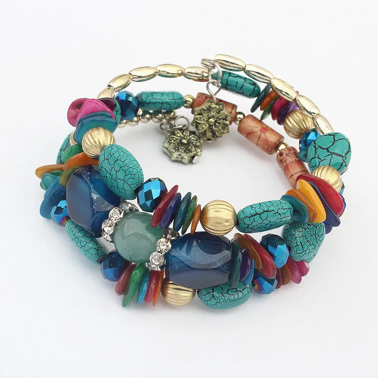 

Hot sale fashion jewelry elastic bracelets, women rice beads multilayer bohemian bracelet