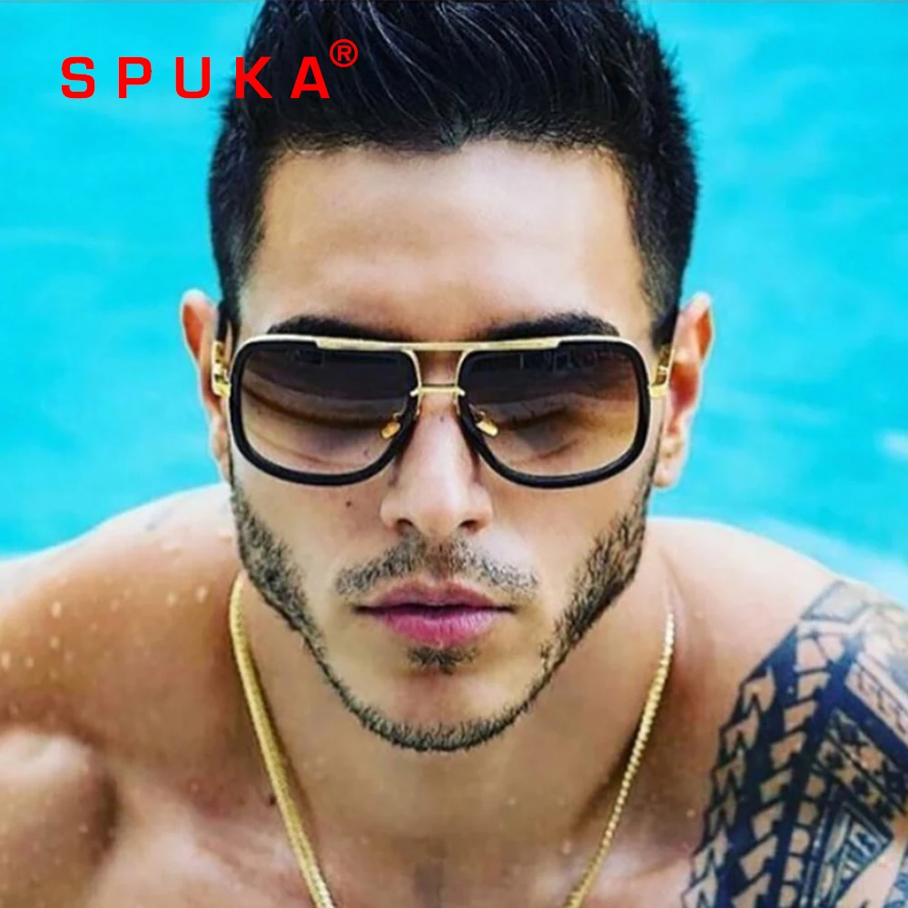 

1828 Wholesale Mens Fashion Square Sun Glasses Men Women Metal Gradient Mirrored Sunglasses, Picture shows