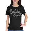Basic Wholesale Bling black Tee Custom Printed Embroidery 180gsm Single Jersey Cotton Spandex Rhinestone T Shirt