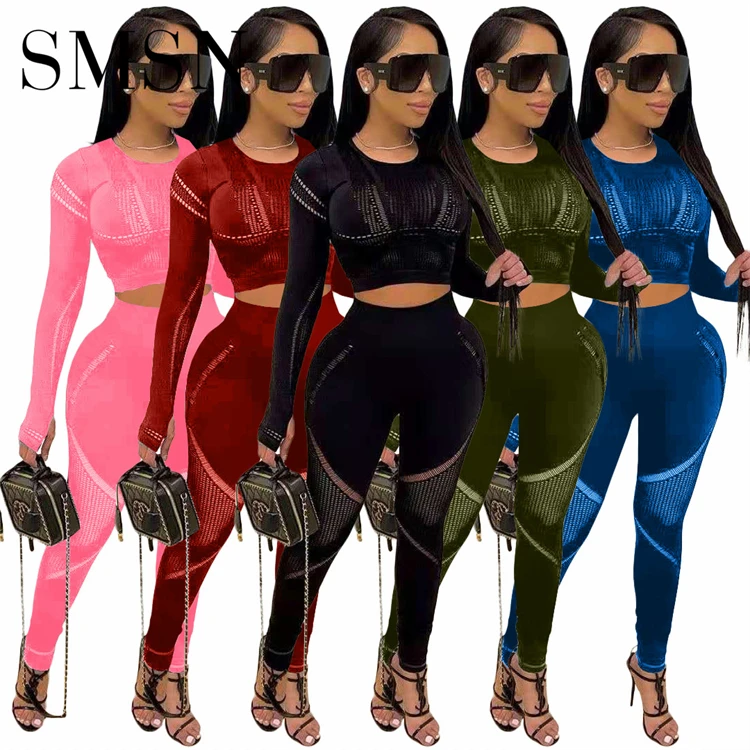 

New Style Print Long Sleeves Skinny Casual Trendy Crop Top And Pants Two Piece Set Designer Tracksuit