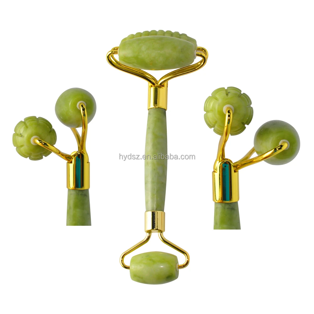 

Wholesale custom logo real stone facial massage roller 3 in 1 roller head jade roller milky green, Milk green