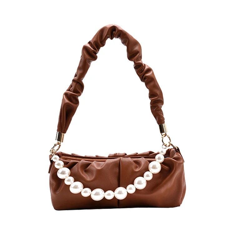 

AZB375 New Design Pearl Handbag Wrinkle Handle Bag Woman Underarm Bags Women'S Handbags Ladies Shoulder Bag, Black, green, brown, purple various colors are available