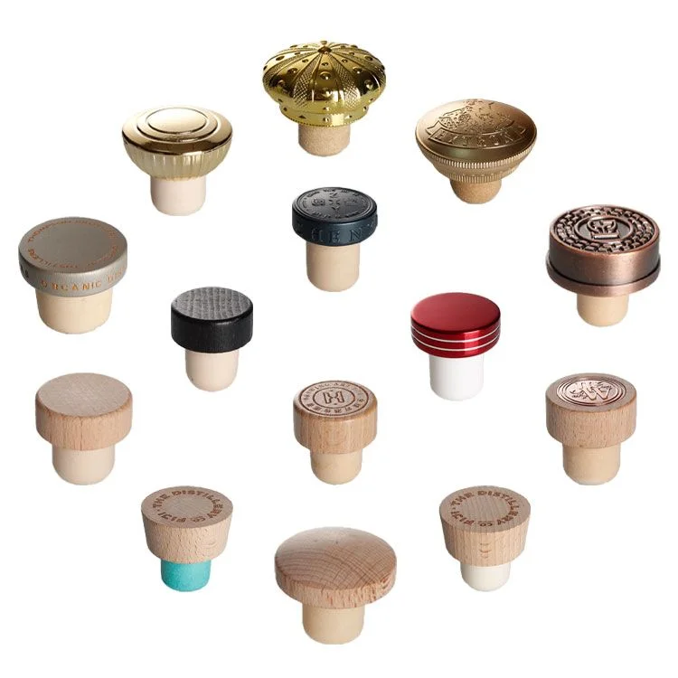 

Customized logo Wooden Bar Top Cap T Shape Spirits vodka wine Synthetic Cork Bottle Stopper cap Whiskey Gin for glass bottle