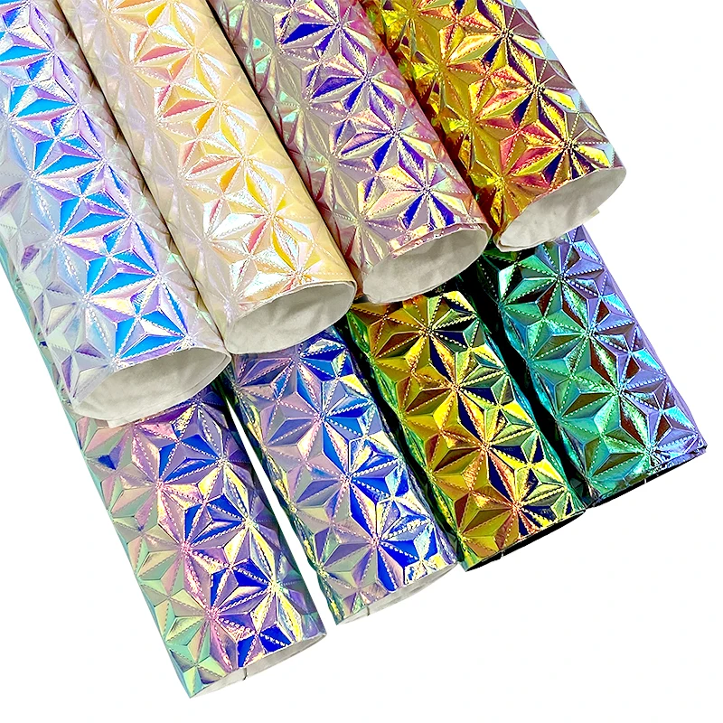 

Premium Holographic Triangle Geometric Embossed Holographic Custom Faux Leather Rolls for Making Phone Case