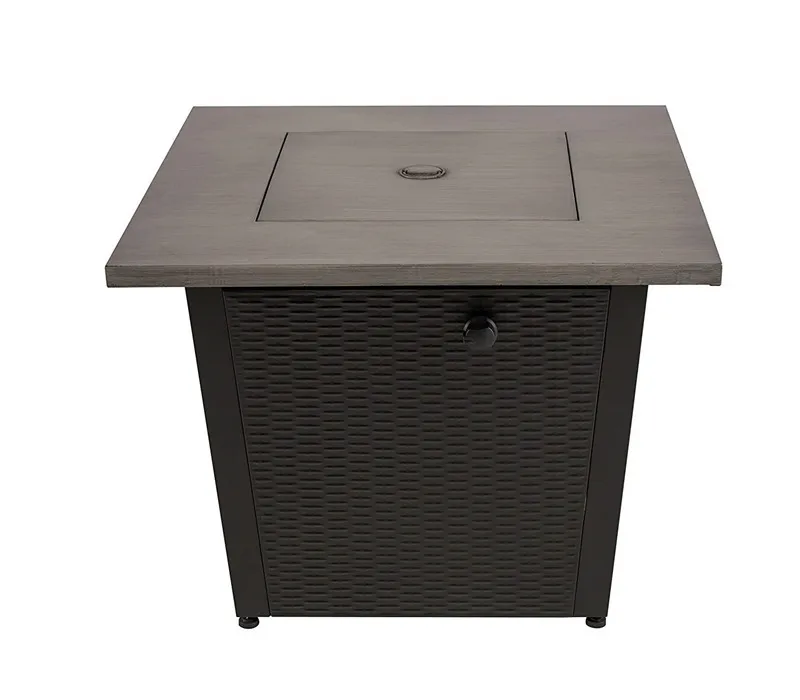 

USA Stock Gray Wood Grain Table Top with Lid Square Outdoor Propane Fire Pits, Grey