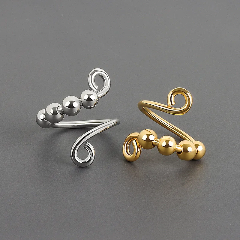 

2021 Summer The new popular ring can turn round gold bead ring fashion opening adjustable ring