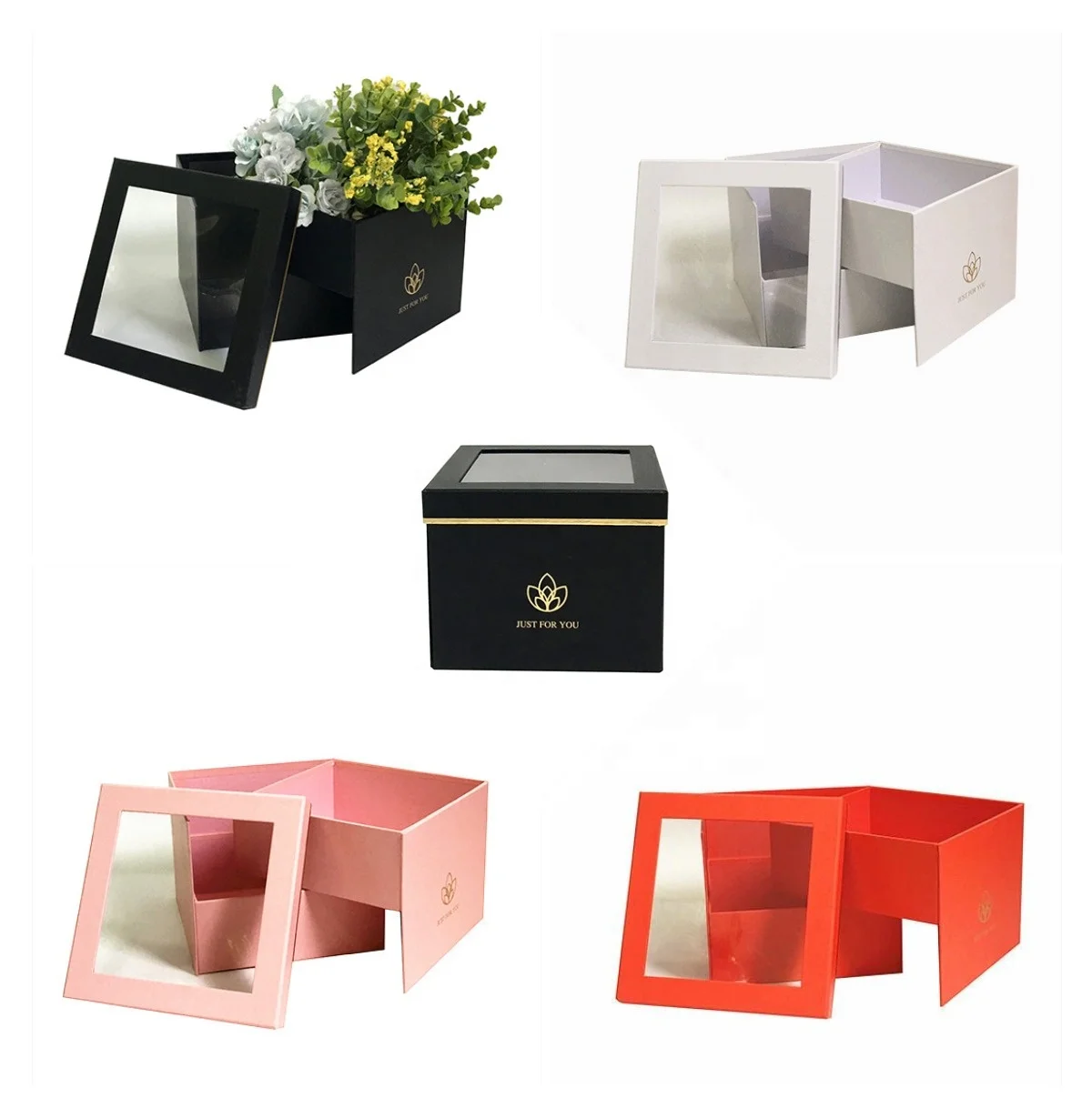 

2021 Newest Spot Square Double-Layer Rotating Box PVC Window Flower Packaging With Hand Flower Gift Box For Wedding