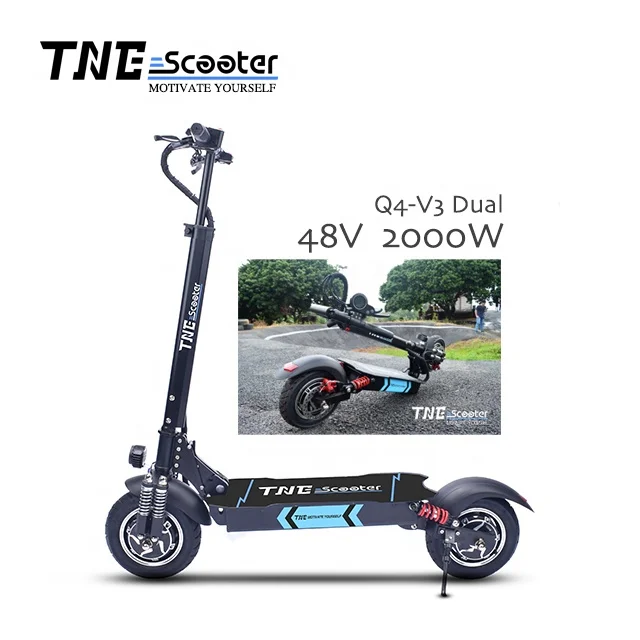 

48v 100km dual motor TNE factory strong powerful eu warehouse electric scooter, Black with blue