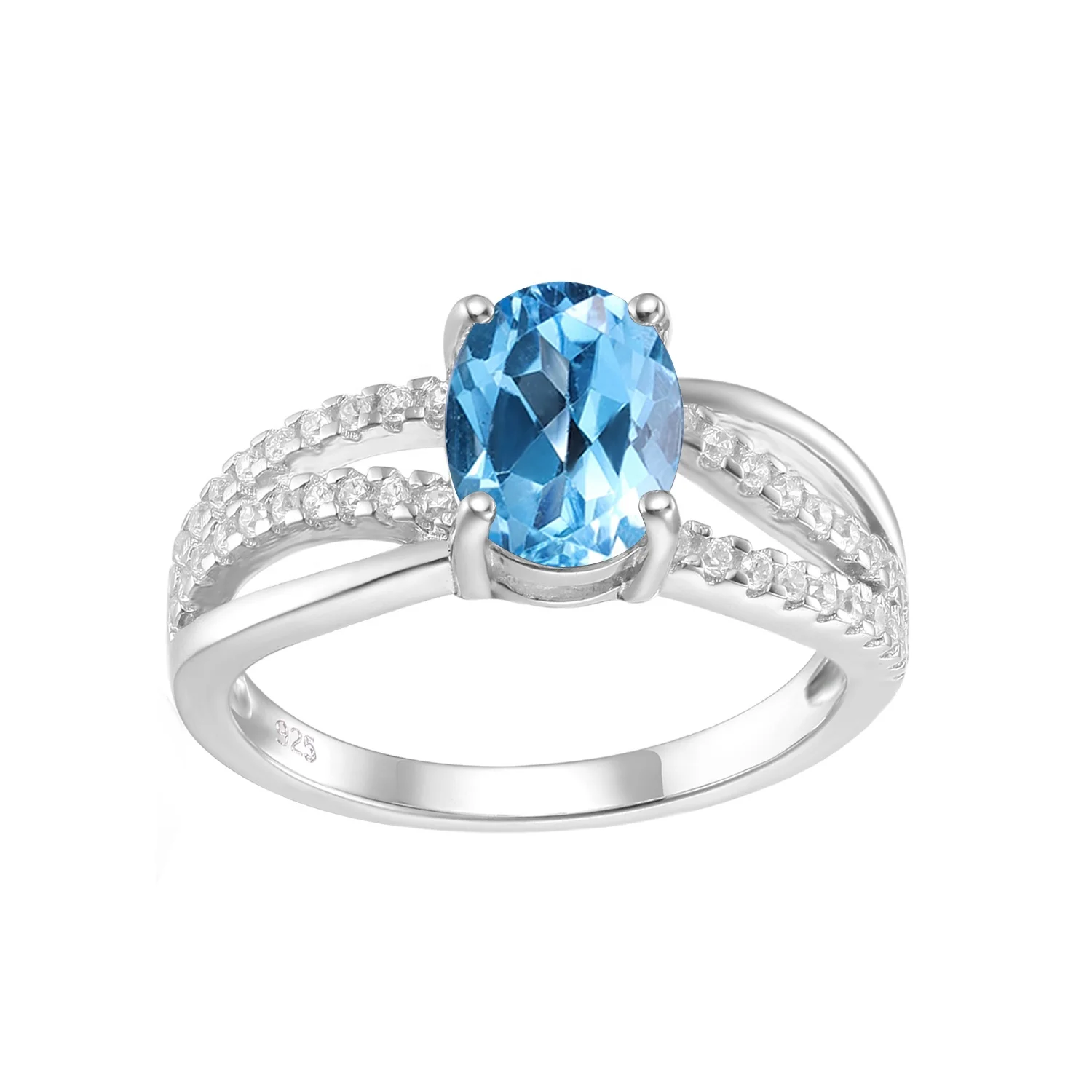 

Abiding Fashion Crossover Natural Swiss Blue Topaz Rings Jewelry Women 925 Sterling Silver Engagement Ring