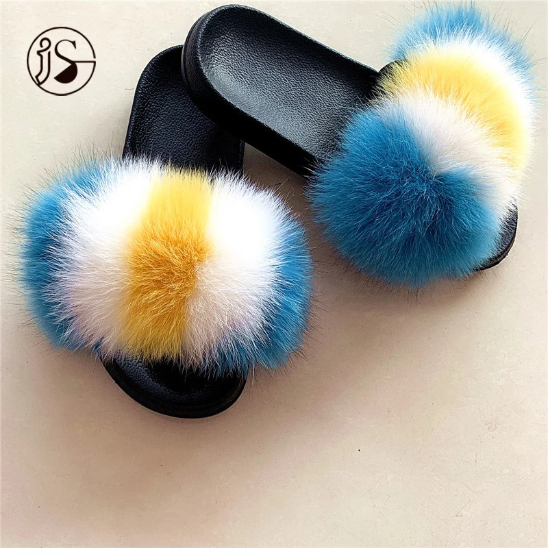 

2021 Exquisite Various Styles Outdoor women Sandals Fuzzy Plush Fur Slippers Real Soft Fox Furry Slides for Ladies, Picture