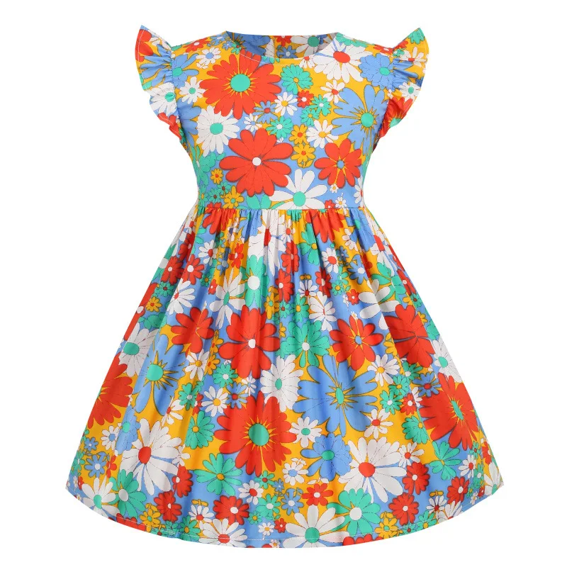 

2021 summer flower printed flare sleeve boutique kids clothing clothes kids fashion cotton dress little girl clothes