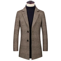 

Men Woolen coat Single breasted suit collar casual fit Chiffon wool overCoat Long Men loose casual plaid jacket for man