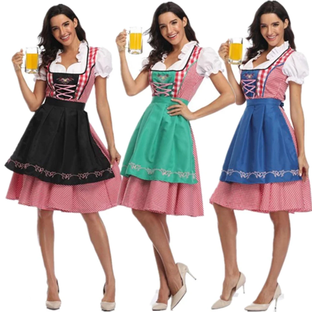 

Traditional Bavarian Octoberfest German Beer Wench Costume Adult Oktoberfest Dirndl Dress With Apron Cosplay Costume Halloween, Photo