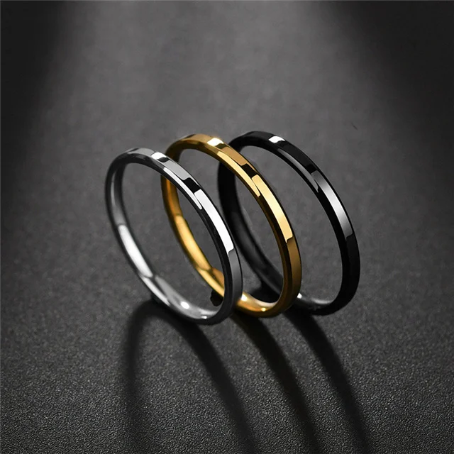 

2MM Stainless Steel Black Plated Smooth Thin Finger Ring for Men Women Knuckle Ring, Silver,gold,black