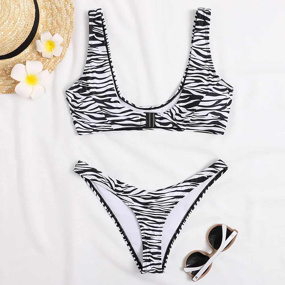 

L94 swimwear customized accept zebra print buckle tank top bikini set sexy