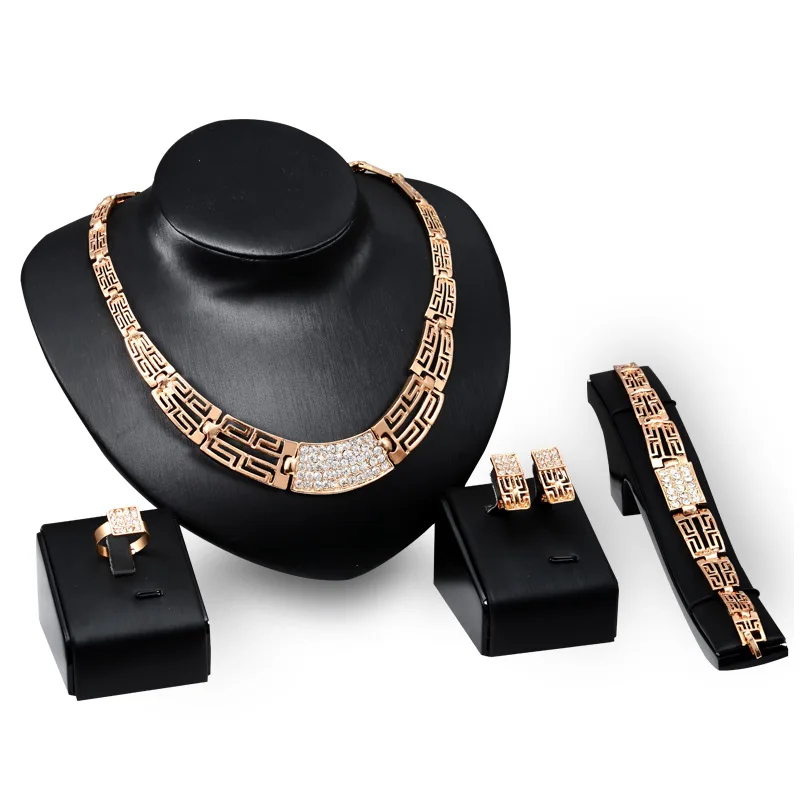 Wholesale Fine Jewelry 4 Sets Jewelry Sets Type 18k Gold Bracelet Ring Earring Pendant Jewellery Set, Picture