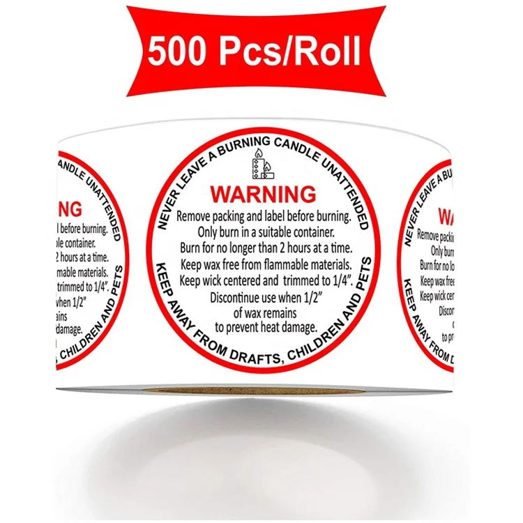 500/Roll Wax Melting Safety Sticker for Candle Jars Tins and Votives Candle Warning Stickers 1.57 Inch Candle Jar Container Labels Waterproof Candle Warning stikcer2