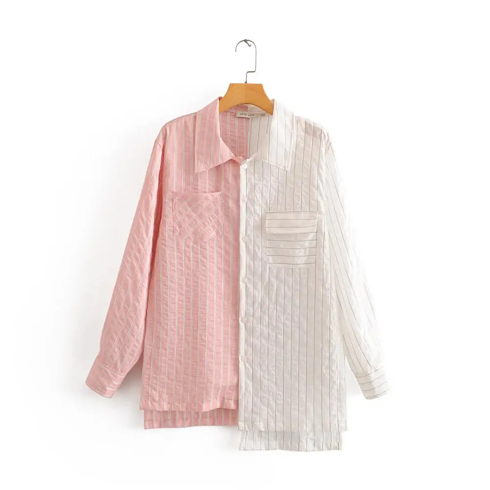 

2020 new arrivals long sleeves pinstriped fabric women spring cotton shirt blouse