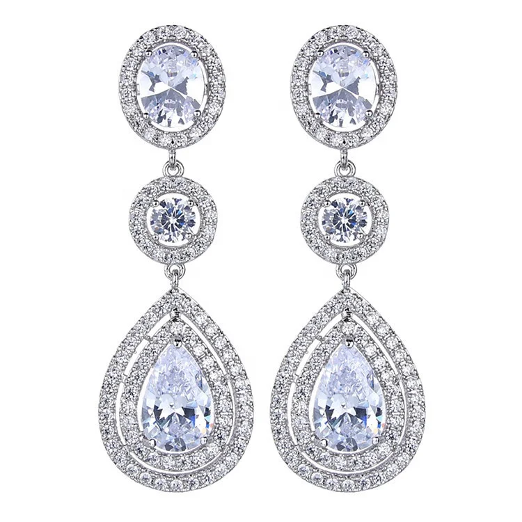 

Luxury Super Luxury Women Jewelry Micro Full Round Crystal Dangling Long Drop Earrings for Women, Picture shows