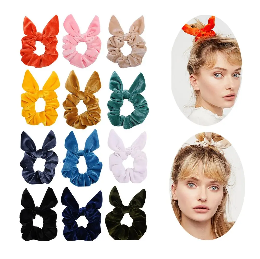 

free shipping ladies velvet scrunchies with bunny ears