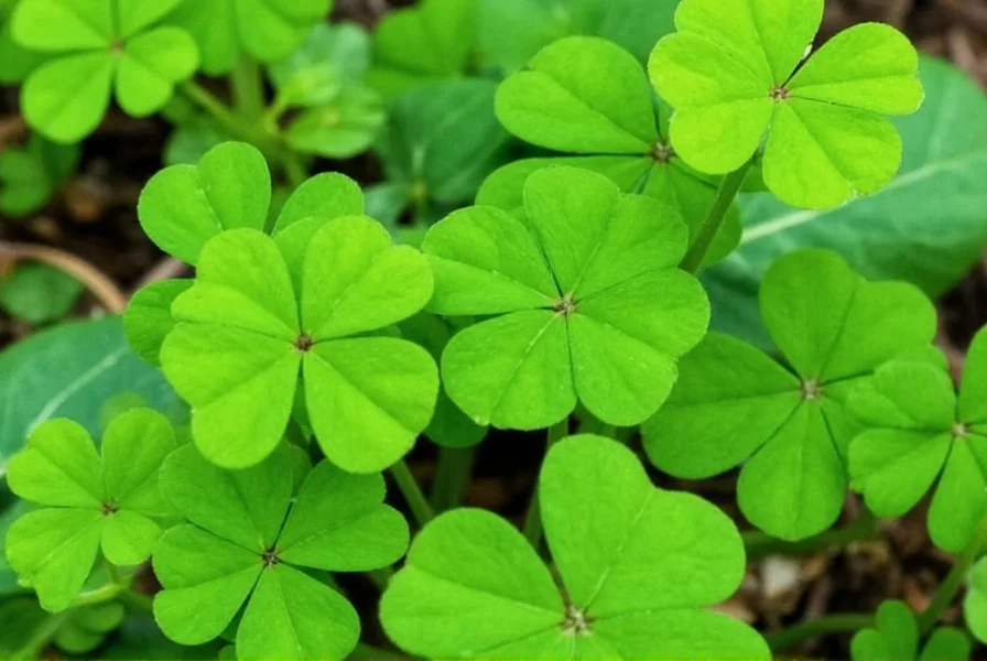 Close-up view of Dutch clover flowers and leaves showing characteristic trifoliate structure
