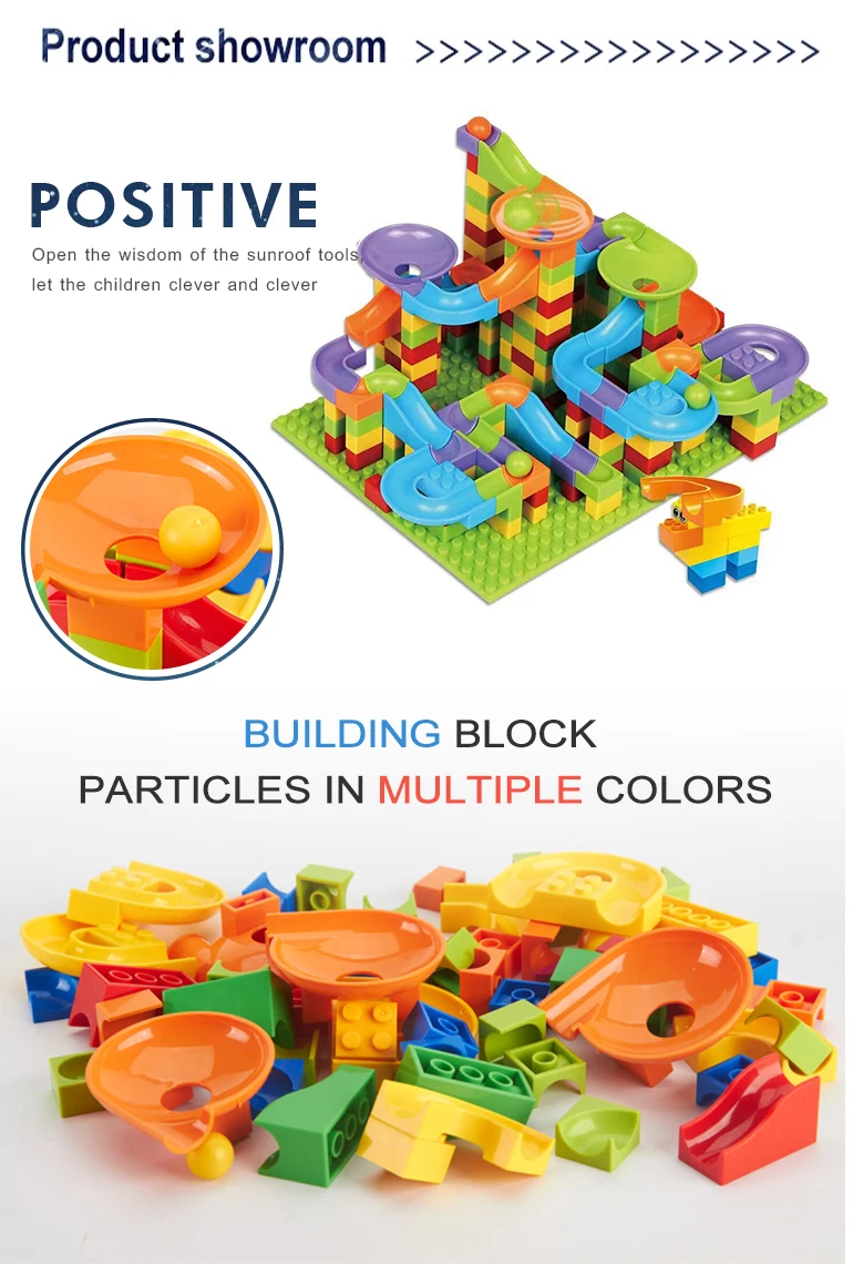 Kids 256pcs Educational Diy Construction Building Block Set,Plastic Slide Balls Rolling Track