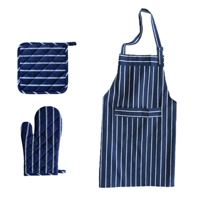 

100% Cotton Resistant Apron Pot Holder Oven Gloves Oven Mitt Set For BBQ