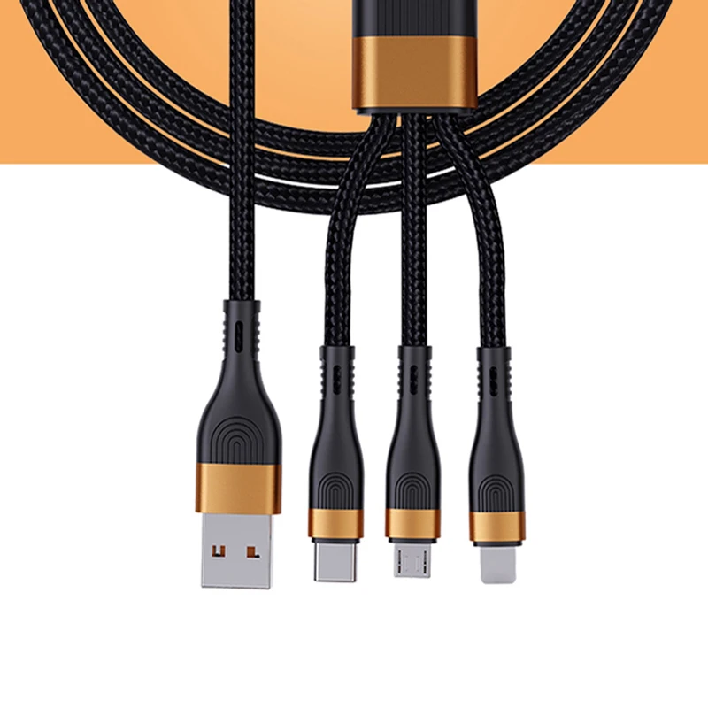 

2021 High quality 3 in 1 New super charger cable USB 6a 66W data cable for Cell phones and computer, Dark green,black gold,orange red