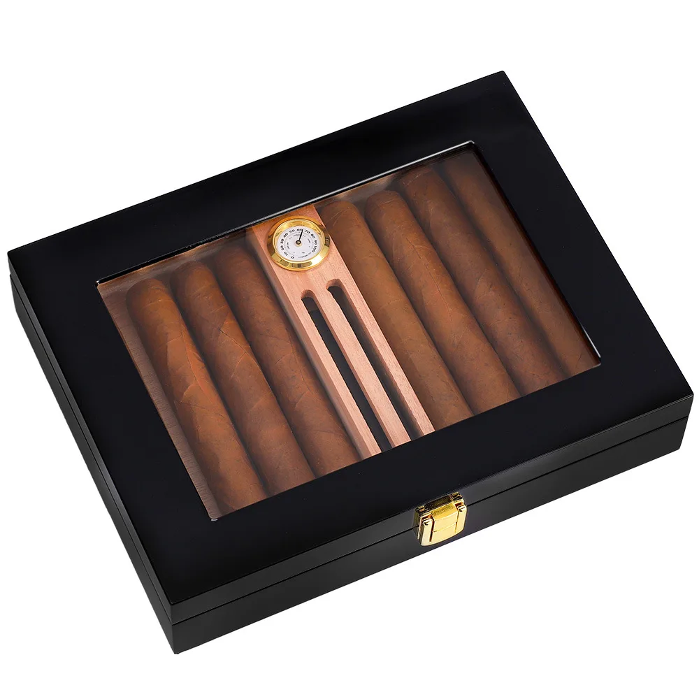 

Glass Top Handcrafted Cedar Wooden Cigar Humidor box, Natural wood color