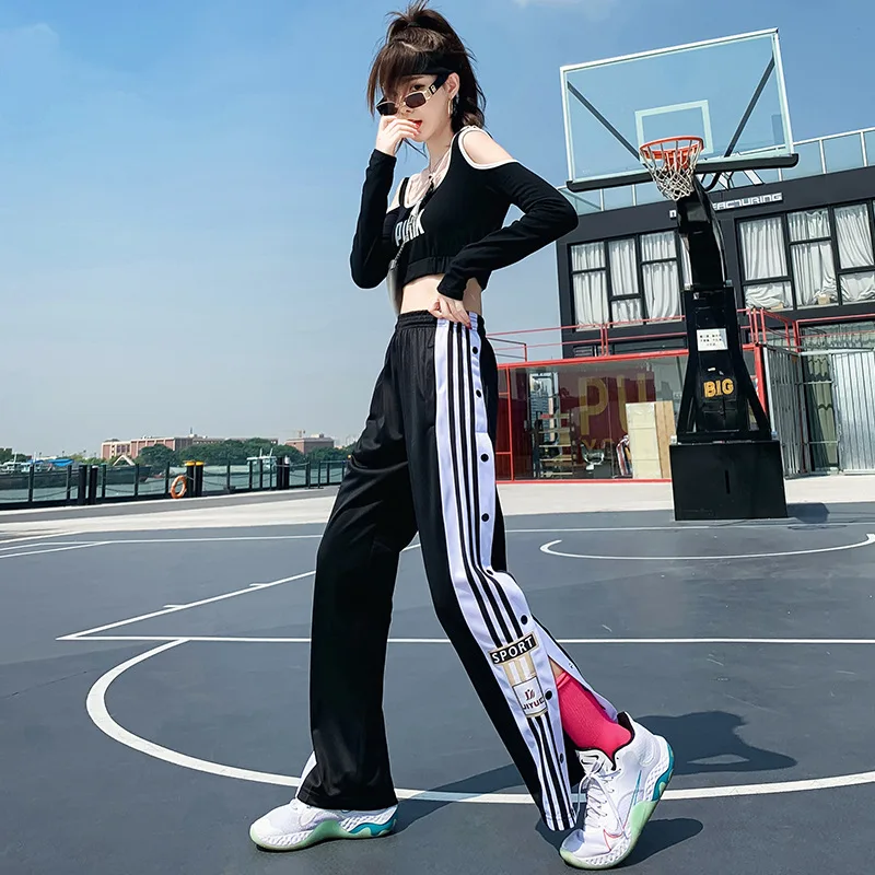 

2021 New Summer Breasted Women Trousers Jogger Pants Basketball Loose High Waist Trousers Female Plus Size Pants Sport Sweatpant, Black,pink,green,blue