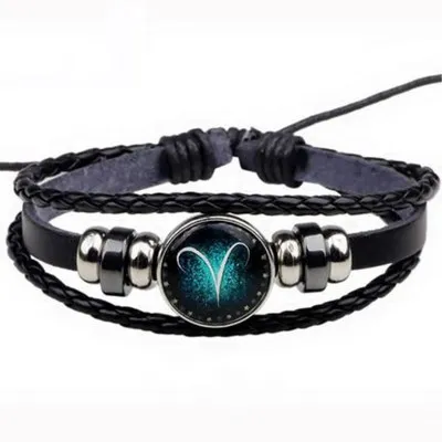 

Constellations Leather Bracelet Retro Zodiac Astrology Braided Bracelet