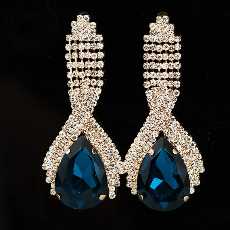 

Ziming Elegant Blue Color Big Size Diamond Stone Bridal Earrings Clear Crystal Earrings Luxury Rhinestone Wedding Earrings, Multiple