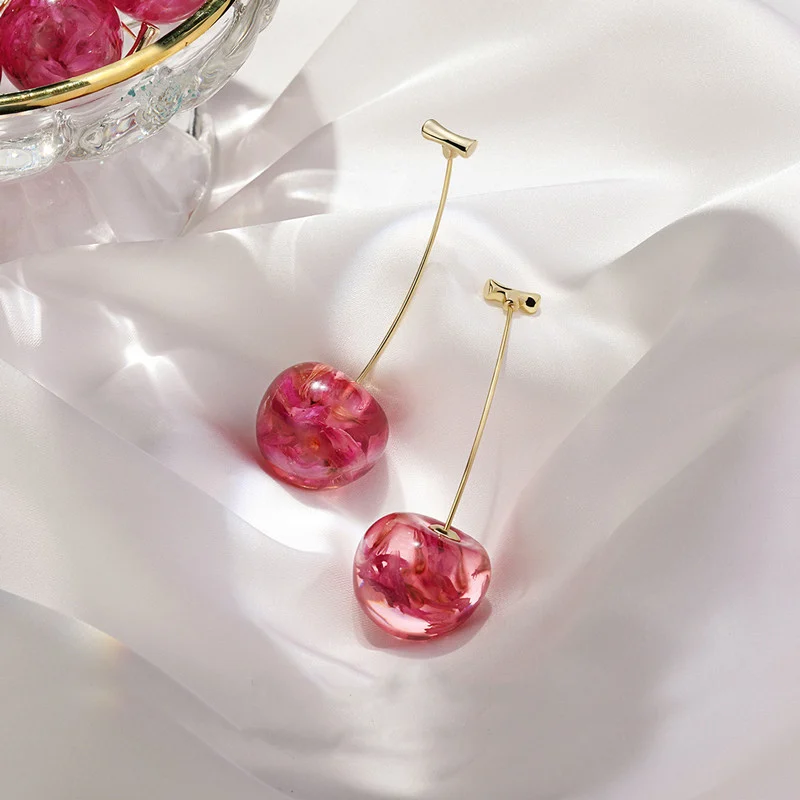 

2021 New Arrival Dominated Acrylic fashion Geometric fine Women Drop Earrings contracted sweet cherry modelling long earrings