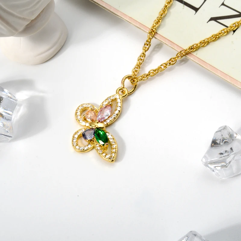 

Zeadear jewelry Custom Colorful Zircon Butterfly Pendant Gold Plated Charms For Jewelry Making