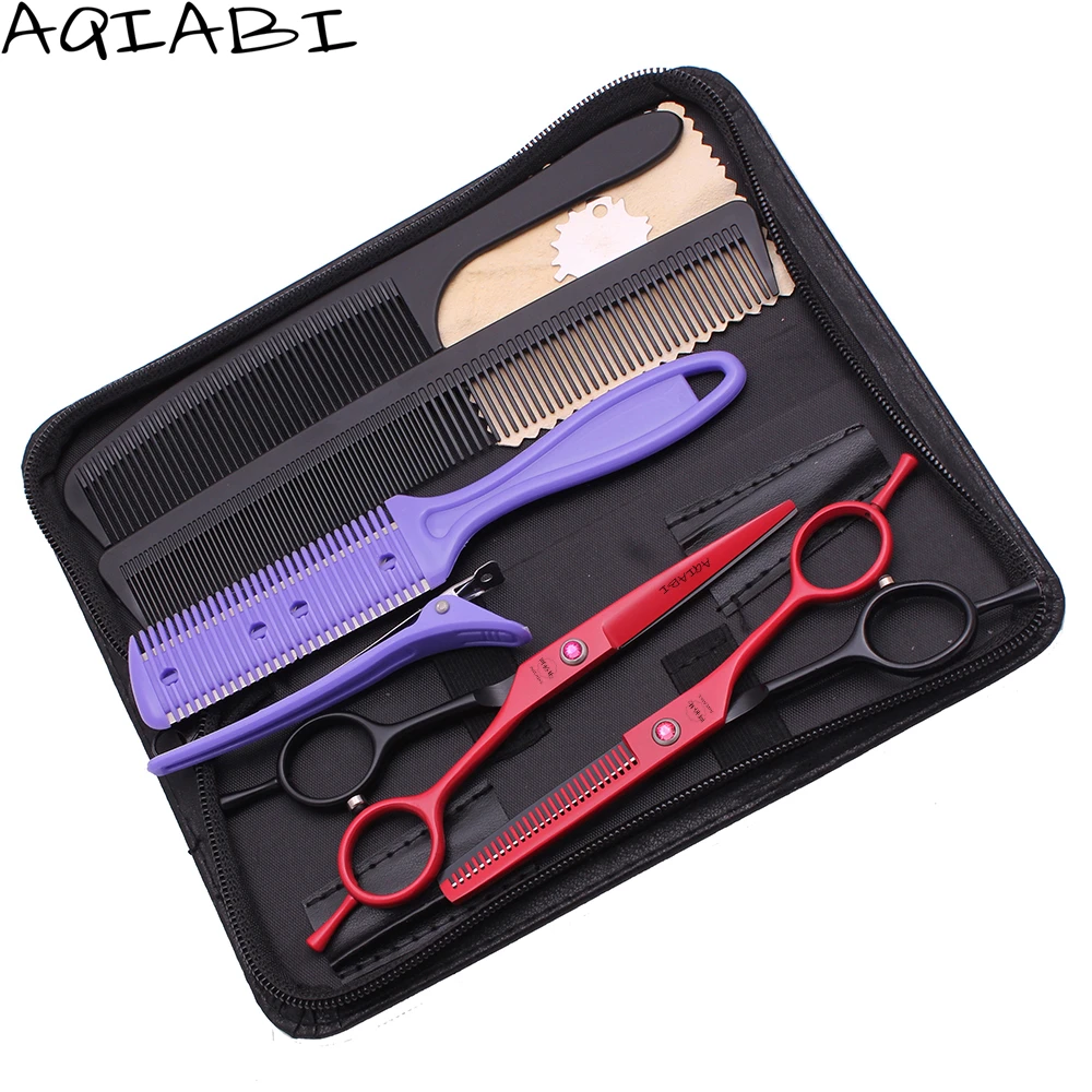 

Professional Hair Scissors 5.5 AQIABI JP Steel Hair Cutting Scissors Thinning Shears Red A1012, Red and black