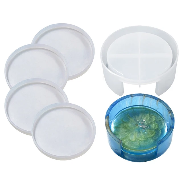 

crafts making DIY 3D cup pads silicone tray mould set square round epoxy resin coaster mold, White