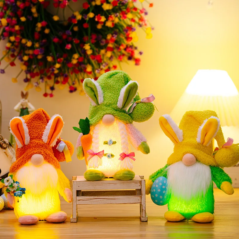 

Easter Gnomes Decor With LED Light Bunny Gnome Spring Bunny Gnome Plush Faceless Doll Easter Holiday Stuffed Doll Rabbit Gifts
