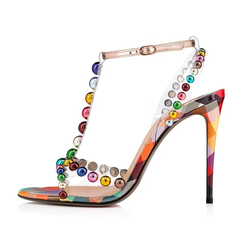 

wholesale open toe high heels 2020 summer shoes women sprinkled with multi-colored ankle strap sandals for women shoes