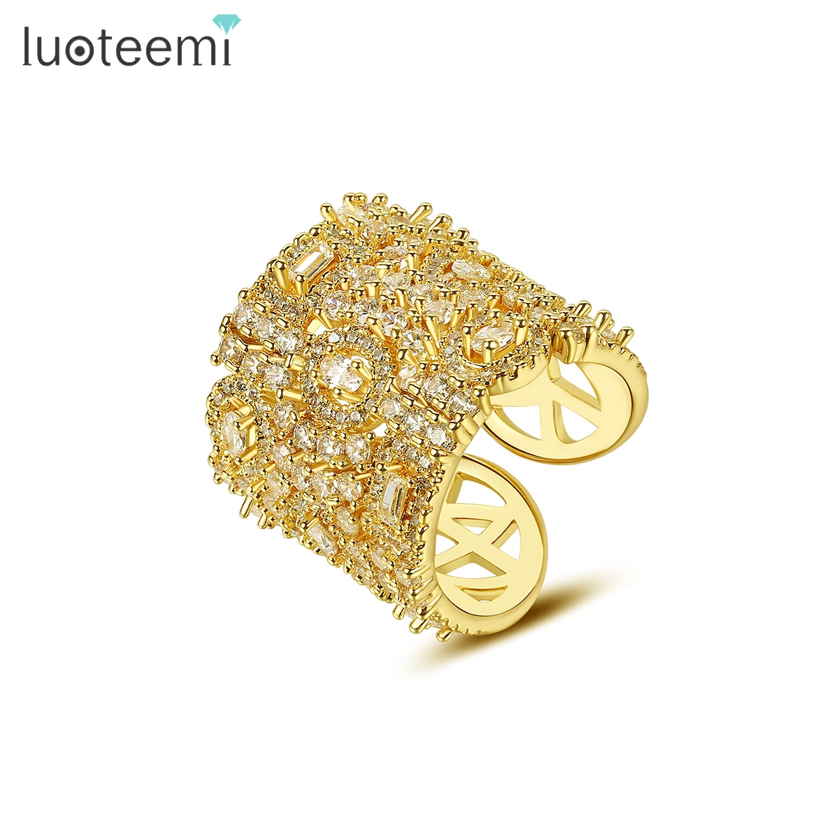 

LUOTEEMI Gold Pleated Jewelry Trendy Accessory Charm Luxury Expensive European Statement Ring