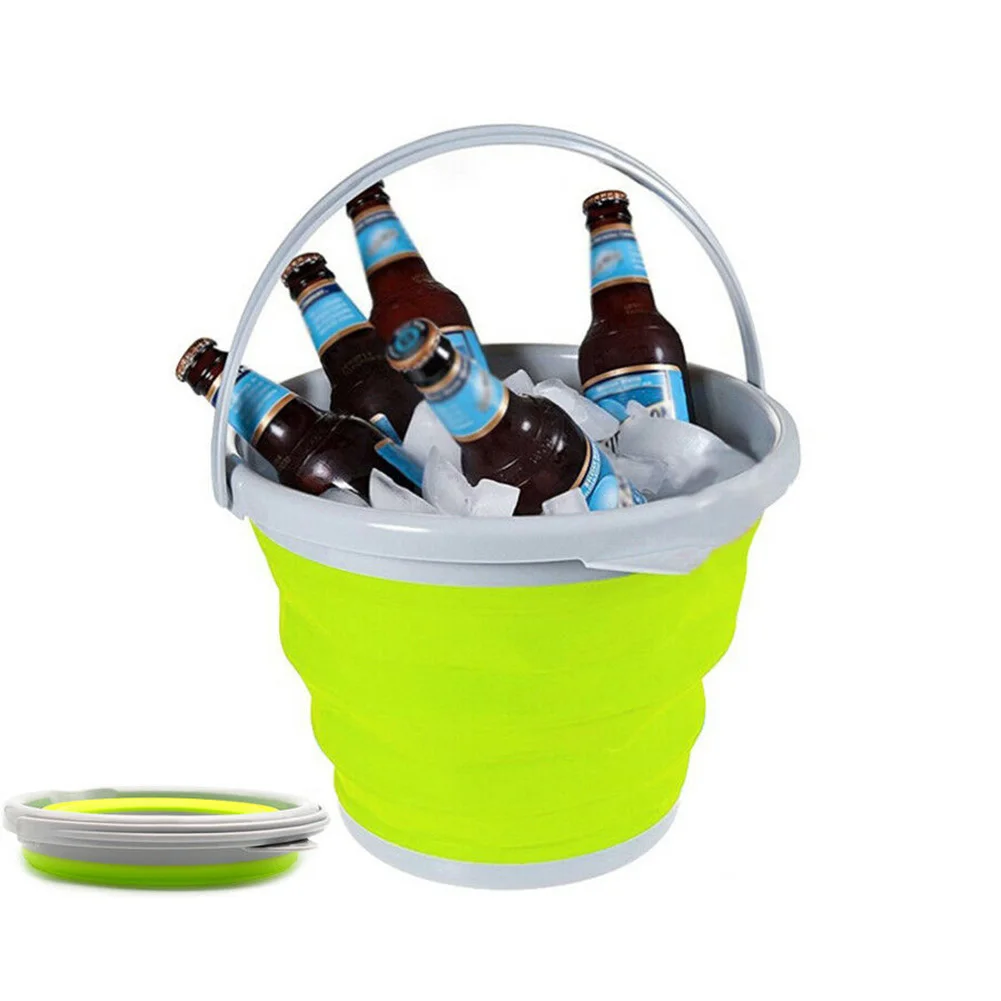 

5L/1.32 gallon capacity large outdoor collapsible silicone ice bucket portable champagne beer wine cooler folding bowl, Blue and green
