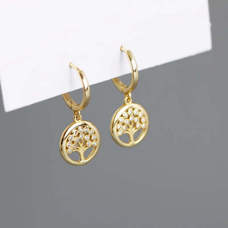 

Rainbowking dainty western tree of life sterling silver 925 jewellery earring joias 18k brinco gold vintage jewelry