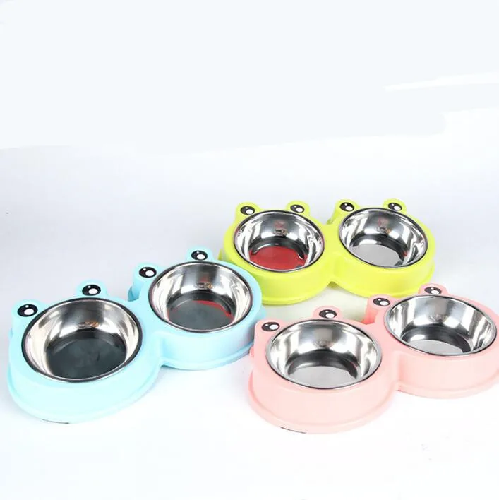 

Cartoon Design Pet Stainless Steel Bowls Dog Double Bowls Cat Food Water Bowls